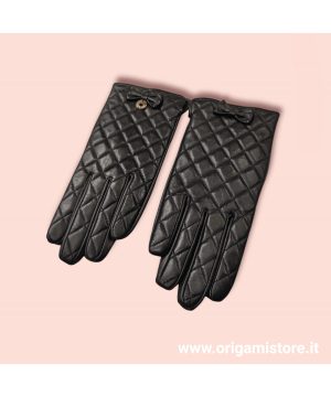 TWINSET LA6ZFF Guanti neri trapuntati in vera pelle