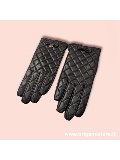 TWINSET LA6ZFF Guanti neri trapuntati in vera pelle