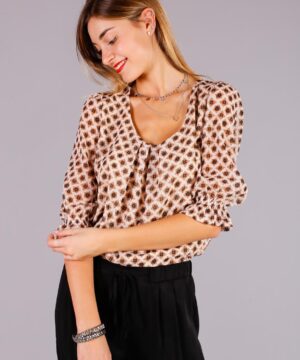 Mimì Muà Firenze CFAC-1248 Blusa beige fantasia cravatta