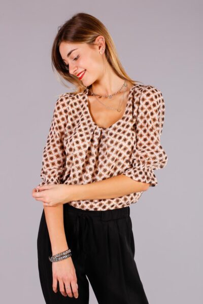 Mimì Muà Firenze CFAC-1248 Blusa beige fantasia cravatta