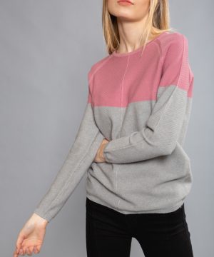 MIMÌ MUÀ Firenze AFAD-3321 Maglia bicolore grigio rosa collo removibile