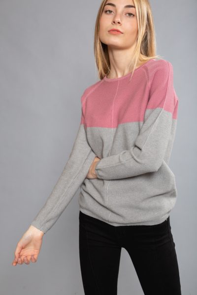 MIMÌ MUÀ Firenze AFAD-3321 Maglia bicolore grigio rosa collo removibile