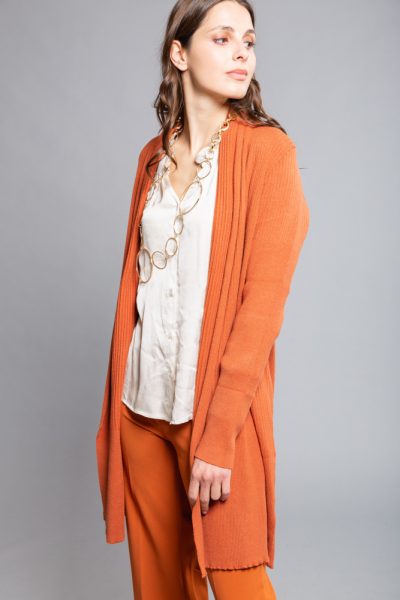 MIMÌ MUÀ Firenze AFAD-3323 Cardigan lungo a costine coccio