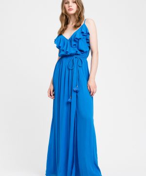 TWINSET 221LB2DCC Abito lungo in creppone con volants blu