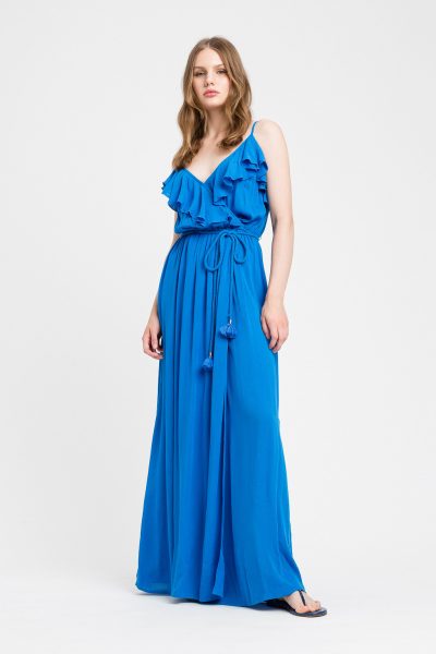 TWINSET 221LB2DCC Abito lungo in creppone con volants blu