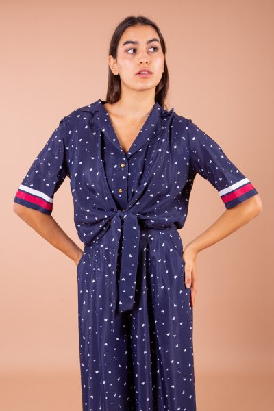 MIMÌ MUÀ Firenze ARAE-1403 Camicia blu con nodo fantasia cuoricino