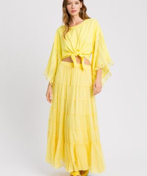 Twinset 221LM2PAA Blusa gialla con nodo e maniche pizzo