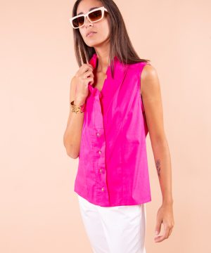 MIMÌ MUÀ Firenze ESAE-1372 Camicia smanicata rouches fucsia