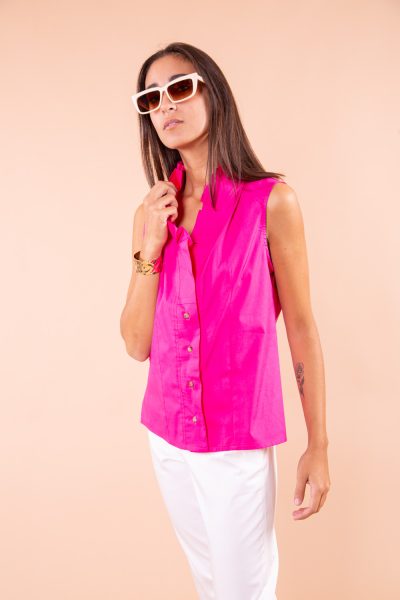 MIMÌ MUÀ Firenze ESAE-1372 Camicia smanicata rouches fucsia