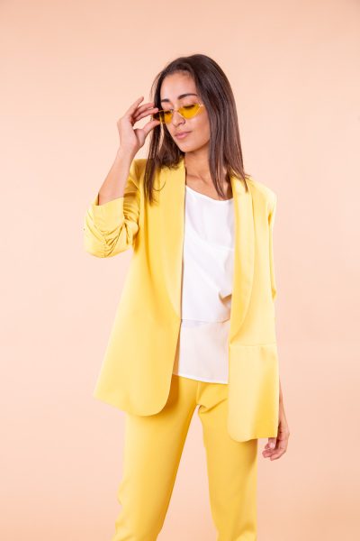 MIMÌ MUÀ Firenze ESAE-6257 Giacca lunga maniche arricciate giallo