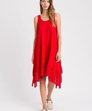 Twinset 221LM2RSS Abito rosso con pizzo macramè