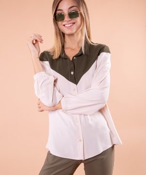 MIMÌ MUÀ Firenze FFAE-1381 Camicia bicolor beige verde militare