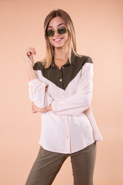 MIMÌ MUÀ Firenze FFAE-1381 Camicia bicolor beige verde militare