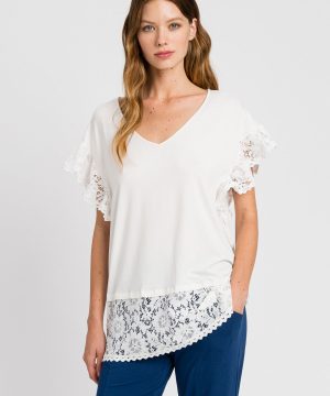 TWINSET 221LM2RTT Blusa bianca con pizzo macramè