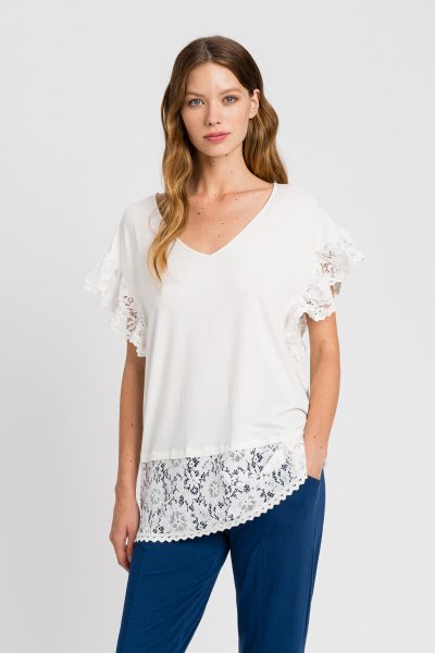 TWINSET 221LM2RTT Blusa bianca con pizzo macramè