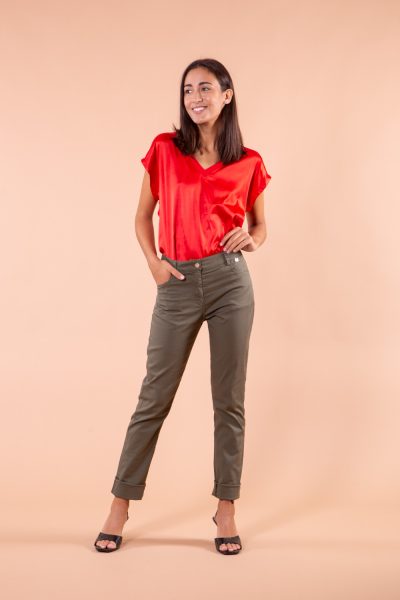 MIMÌ MUÀ Firenze FFAE-2391 Pantalone sigaretta verde militare