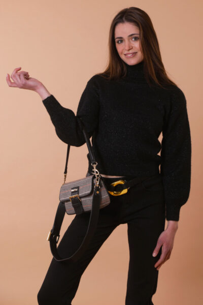 MIMÌ MUÀ Firenze AFAF-3448 Maglia collo alto filo lurex nero