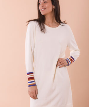 Mimì Muà Firenze AFAF-3471 Abito maglia polsini multistripes panna