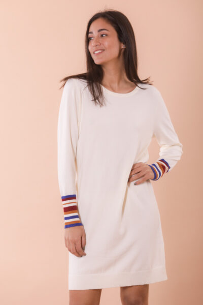 Mimì Muà Firenze AFAF-3471 Abito maglia polsini multistripes panna