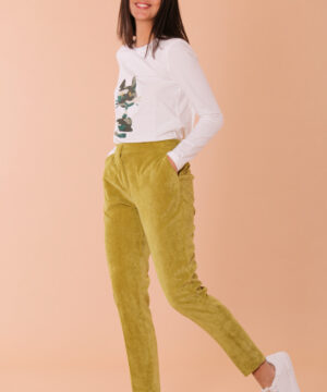 Mimì Muà Firenze ESAF-2484 Pantalone sigaretta costine velluto verde