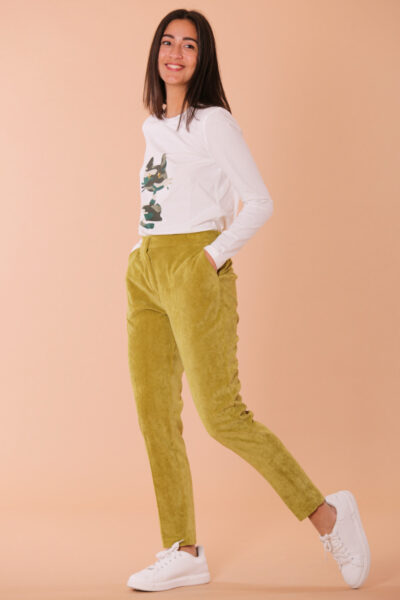 Mimì Muà Firenze ESAF-2484 Pantalone sigaretta costine velluto verde