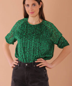 MIMÌ MUÀ Firenze NFAF-1437 Blusa nero verde fantasia animalier