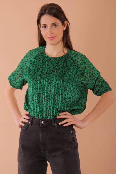 MIMÌ MUÀ Firenze NFAF-1437 Blusa nero verde fantasia animalier