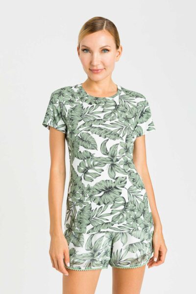 TWINSET 231LM2QBB T-shirt stampa foglie tropicali verde