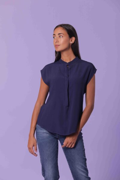 MIMÌ MUÀ Firenze ARAG-1481 Blusa dettaglio in georgette blu