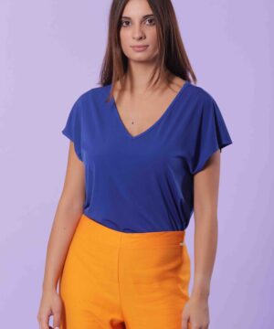 MIMÌ MUÀ Firenze MSAG-1499 Blusa scollo a V tinta unita bluette