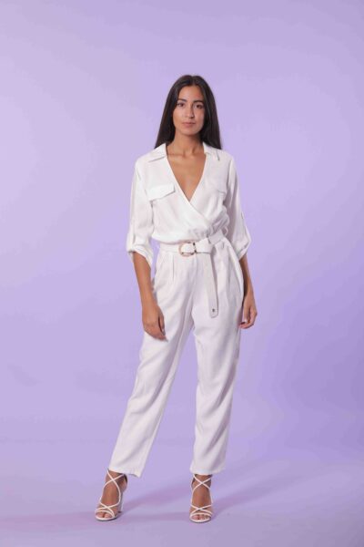 MIMÌ MUÀ Firenze MSAG-2525 Tuta lunga con cintura bianco