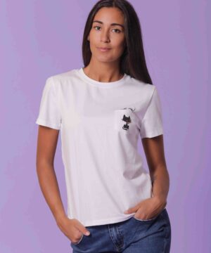 MIMÌ MUÀ Firenze SFAG-1529 T-shirt bianco con gatto 