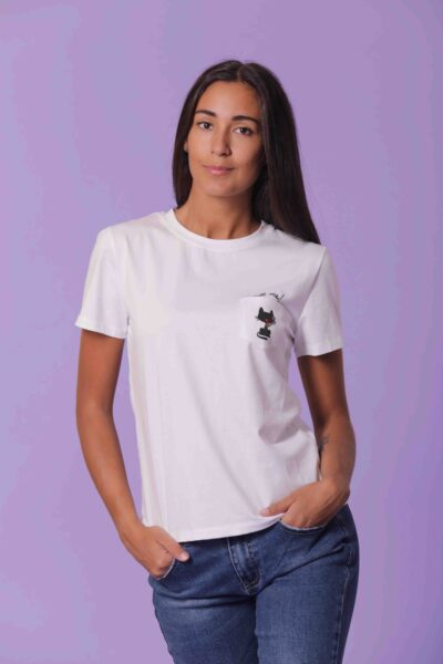 MIMÌ MUÀ Firenze SFAG-1529 T-shirt bianco con gatto "call me"