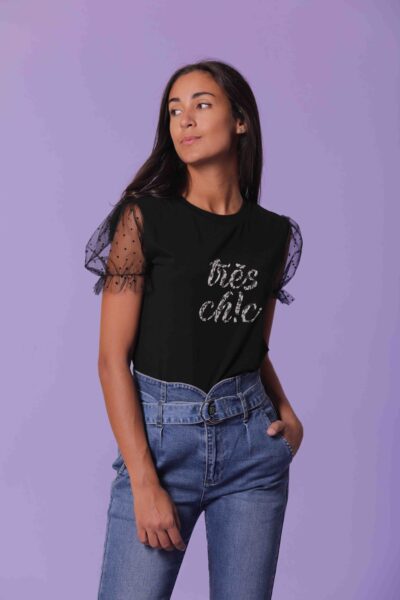 MIMÌ MUÀ Firenze SFAG-1534 T-shirt nero "très chic" maniche tulle