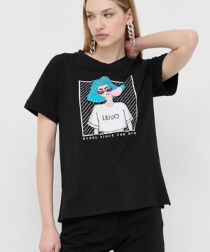 LIU JO VA3118J5003 T-shirt ecosostenibile nero stampa e strass