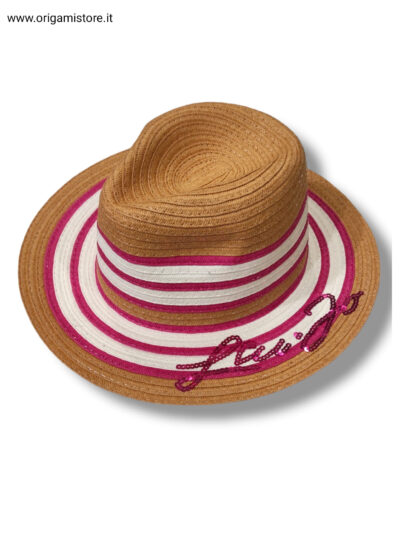 LIU JO VA3172T0300 Cappello in paglia motivo riga naturale fucsia