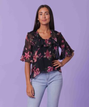 MIMÌ MUÀ Firenze ARAG-1479 Blusa manica 3/4 nero fantasia iris