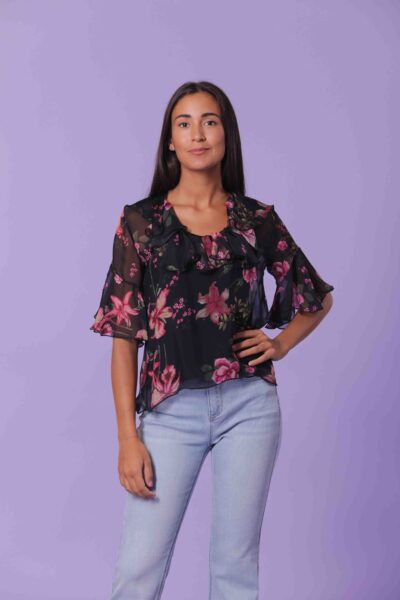 MIMÌ MUÀ Firenze ARAG-1479 Blusa manica 3/4 nero fantasia iris