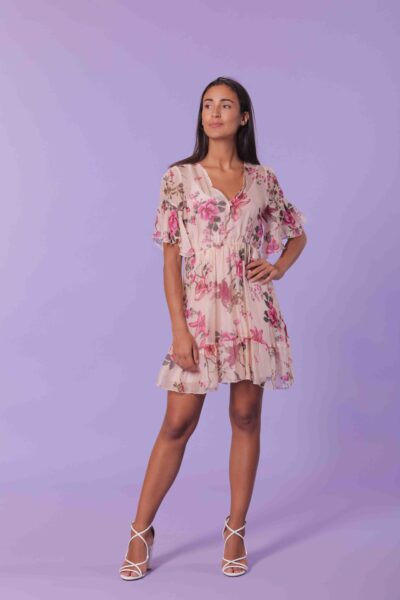 MIMÌ MUÀ Firenze ARAG-4258 Abito corto panna fantasia iris