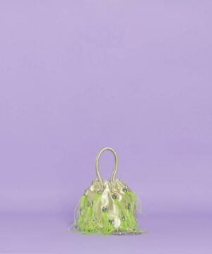 MIMÌ MUÀ Firenze M8-M200474 Borsa sacchetto verde con piume