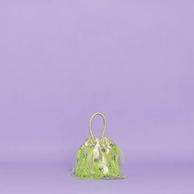 MIMÌ MUÀ Firenze M8-M200474 Borsa sacchetto verde con piume