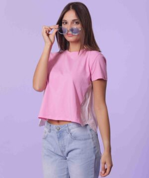 MIMÌ MUÀ Firenze SFAG-1533 T-shirt rosa con inserto a righe