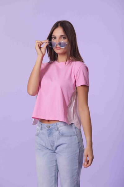 MIMÌ MUÀ Firenze SFAG-1533 T-shirt rosa con inserto a righe