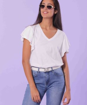 MIMÌ MUÀ Firenze SFAG-1536 T-shirt bianco con maniche plissé