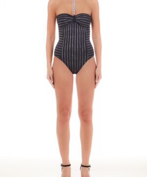LIU JO VA3162J6636 Costume intero a fascia con righe glitter nero