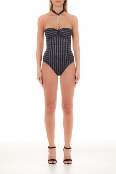 LIU JO VA3162J6636 Costume intero a fascia con righe glitter nero