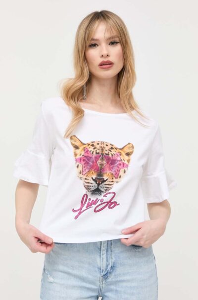 LIU JO VA3055JS923 T-shirt ecosostenibile bianco stampa leopardo