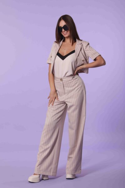 MIMÌ MUÀ Firenze MSAG-2528 Pantalone palazzo gessato beige