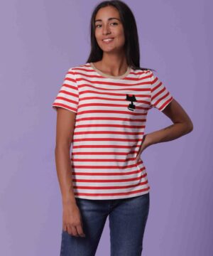 MIMÌ MUÀ Firenze RFAG-1518 T-shirt a righe scollo tondo rosso bianco