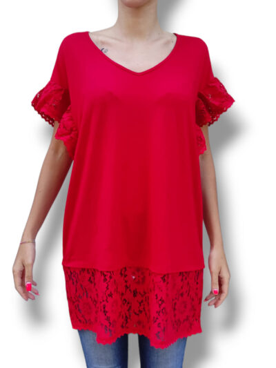 TWINSET 221LM2RTT Blusa rosso con pizzo macramè